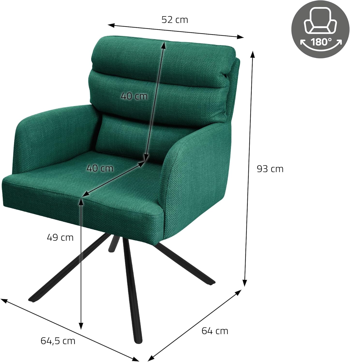 ML-Design Esszimmerstühle drehbar 6er Set Dunkelgrün, Wohnzimmerstühle mit Arm- und Rückenlehne, Drehstühle Auto-Position, Polsterstühle mit Polyesterbezug & Rückenkissen, Küchenstühle mit Metallbeine