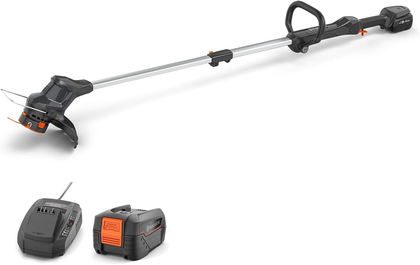 Husqvarna Akku Rasentrimmer Aspire T28-P4A mit 18 V 2,5Ah Akku (P4A 18-B45) und Ladegerät (P4A 18-C70), Elektrischer Rasenkantenschneider mit Faden, Freischneider