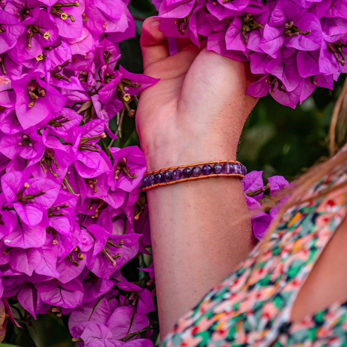 Bracelet Facelia en pierres naturelles Améthyste et cuir véritable