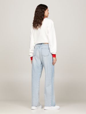 Calça jeans reta de cintura alta e modelagem relaxada