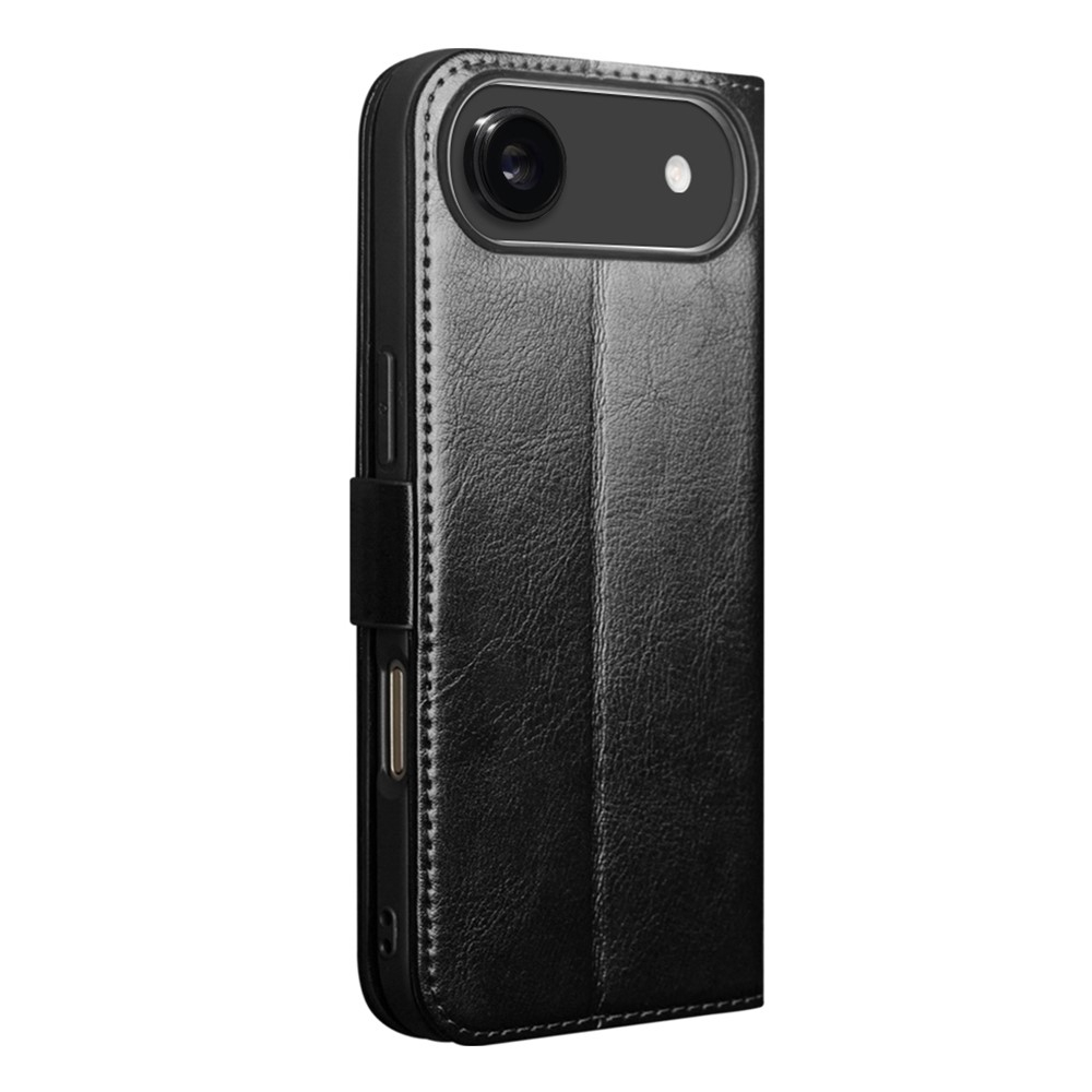 iPhone Air Echtleder Tasche Flip Cover mit Kartenfächer - Schwarz