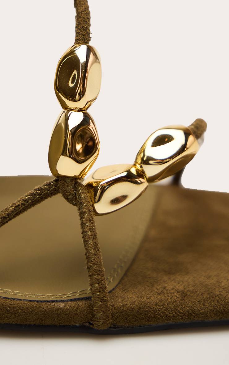 Vert Olive Compensées À Lacets En Synthétique Avec Finitions Dorées