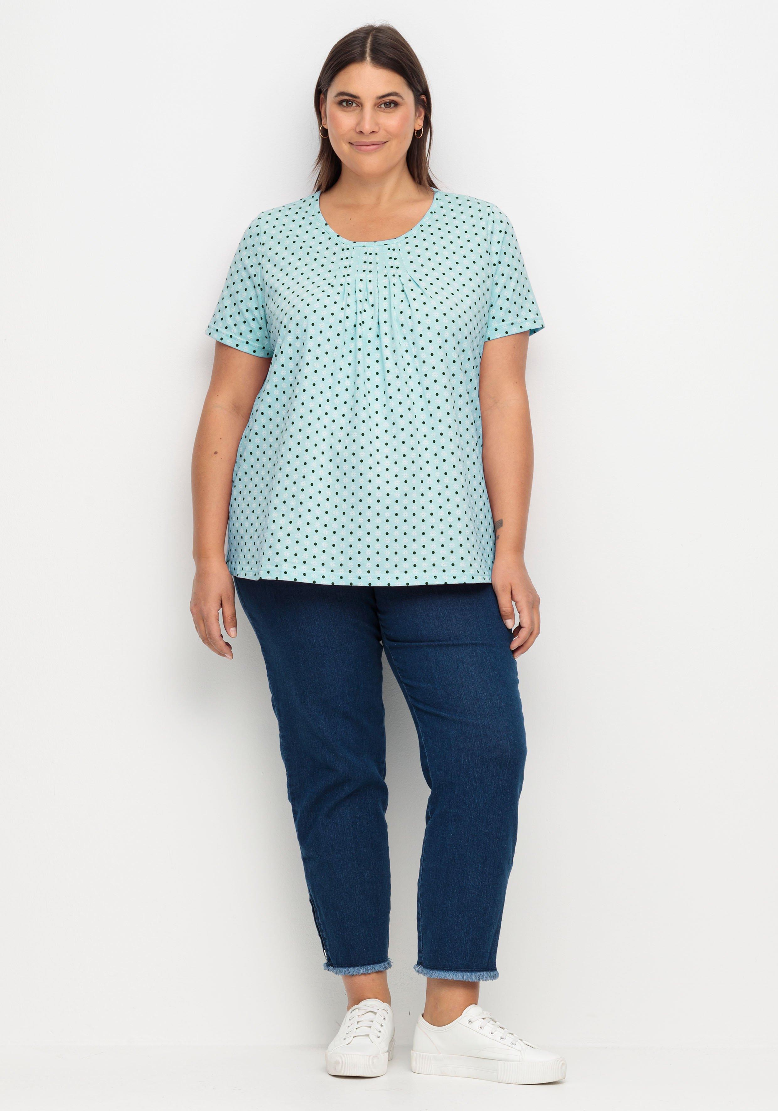 Shirt mit Falten am Ausschnitt und Minimalprint