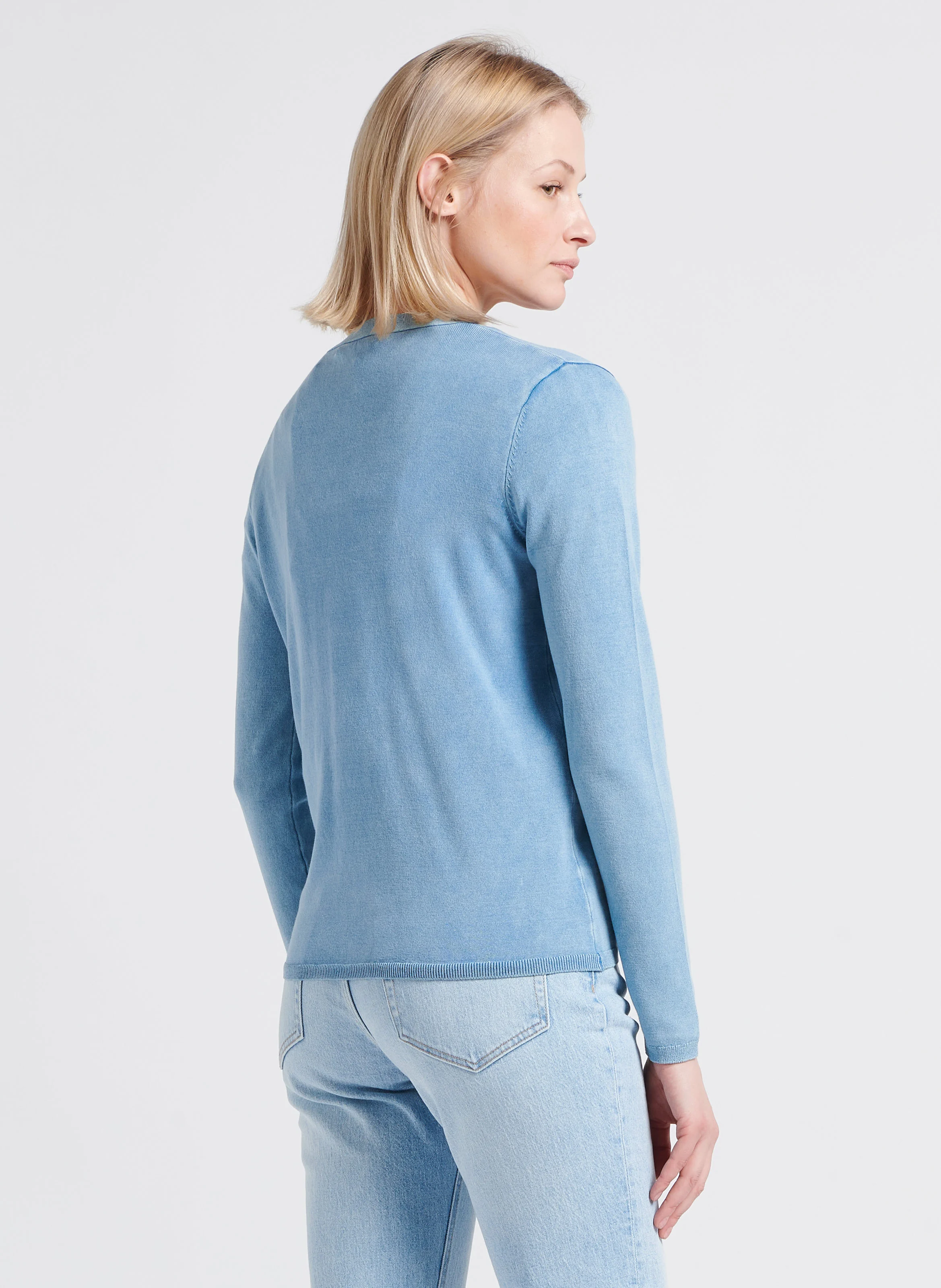 Cardigan col V en maille fine | Bleu