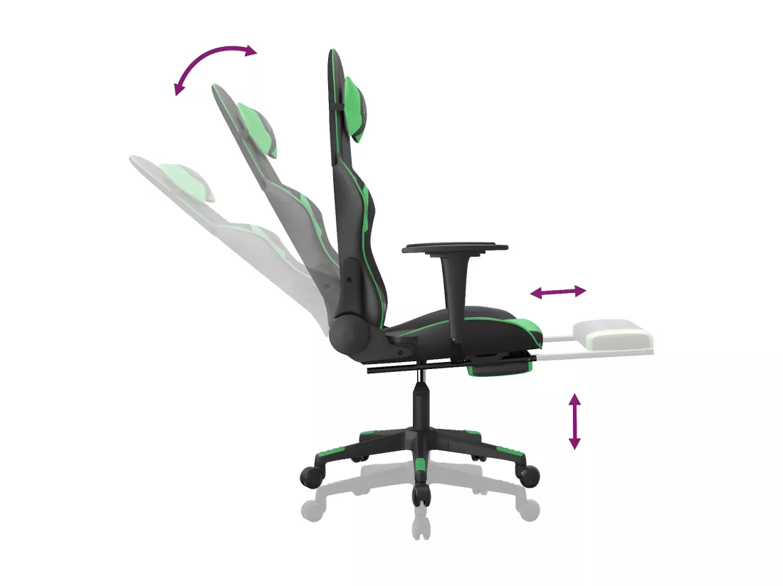 Chaise de jeu avec repose-pied Noir et vert Similicuir