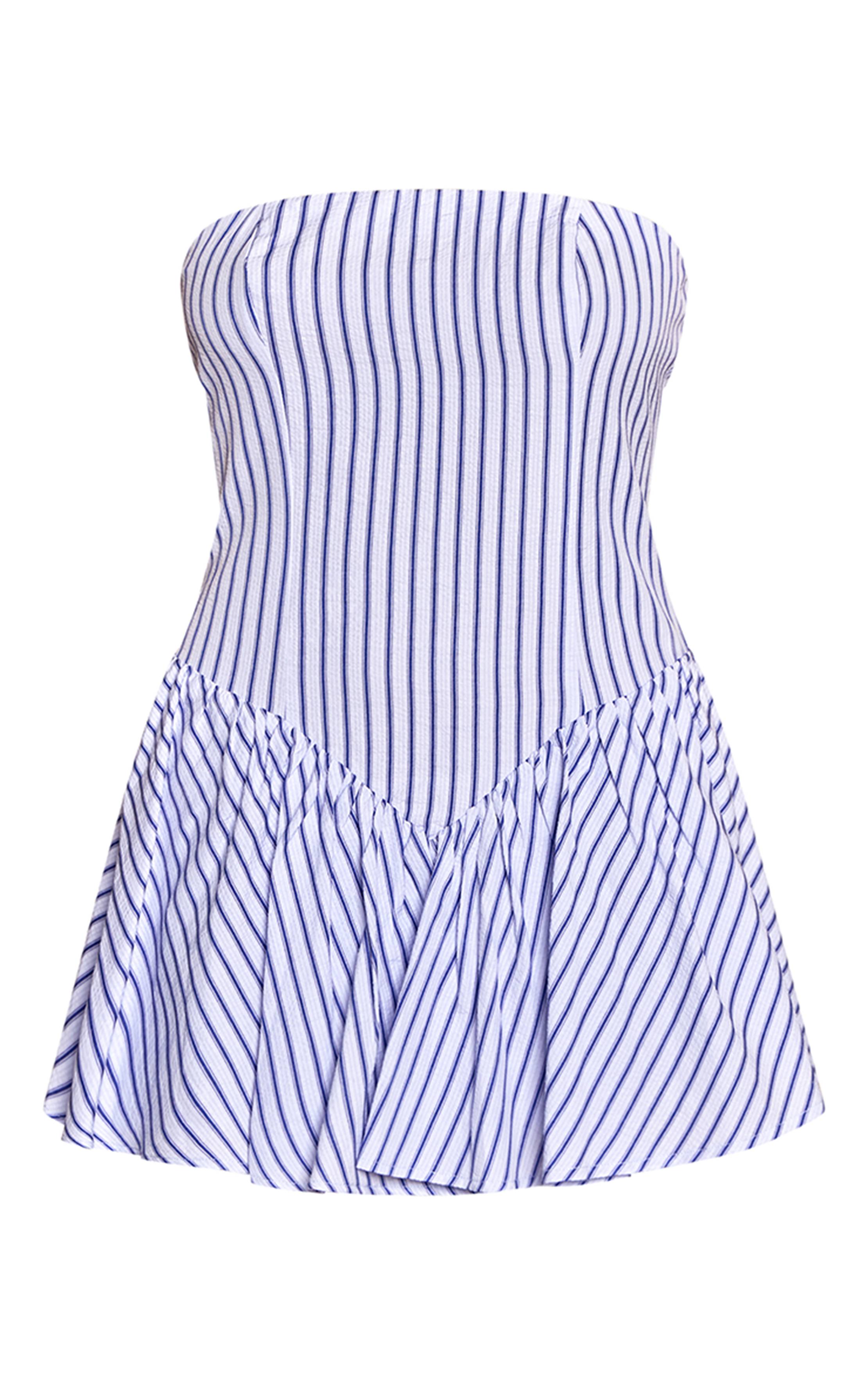 Bleu Combinaison-short Patineuse Tissée À Fines Rayures