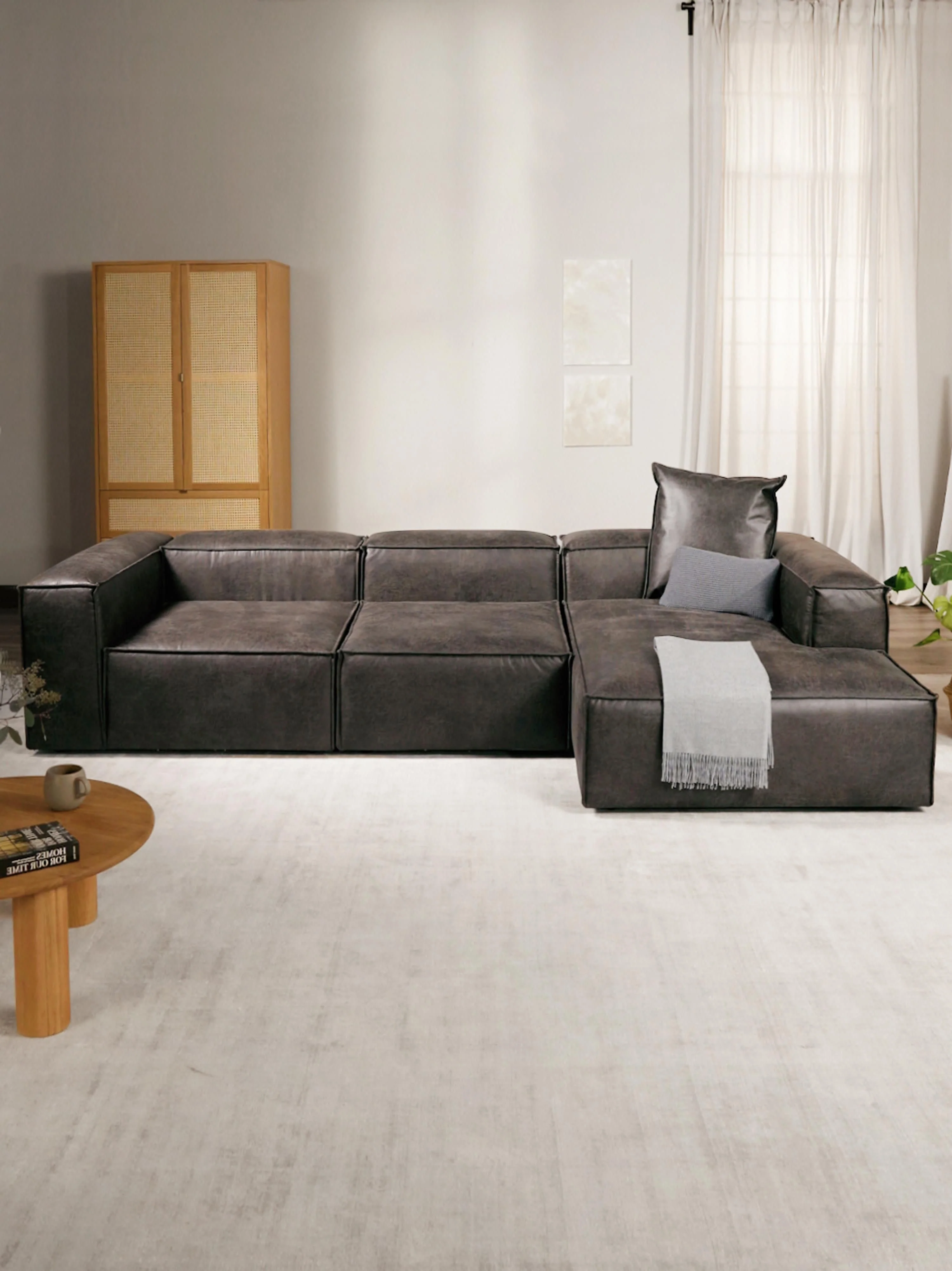 Modulaire hoekbank van gerecycled leer Lennon (4-zits)