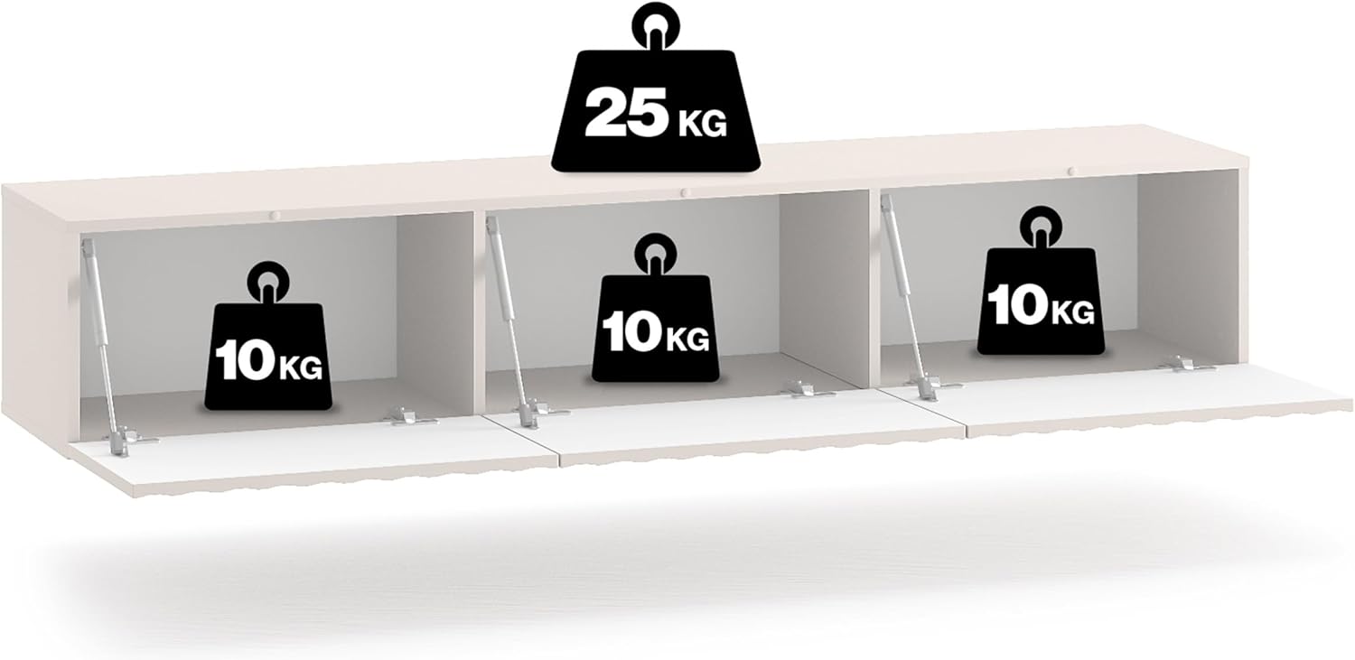 Selsey TV Schrank Lowboard Board Sideboard Fernsehtisch Fernsehschrank 170 cm Mit Gerillten Fronten Soft Close Hängend Hellbeige Derriva