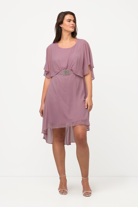 Abendkleid, Chiffon, V-Ausschnitt, Halbarm, Unterkleid