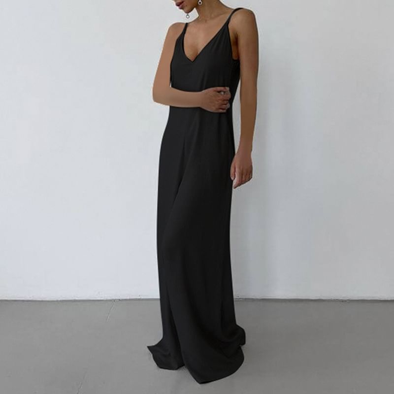 Honet - Spaghettibandjes V-hals Effen Jumpsuit