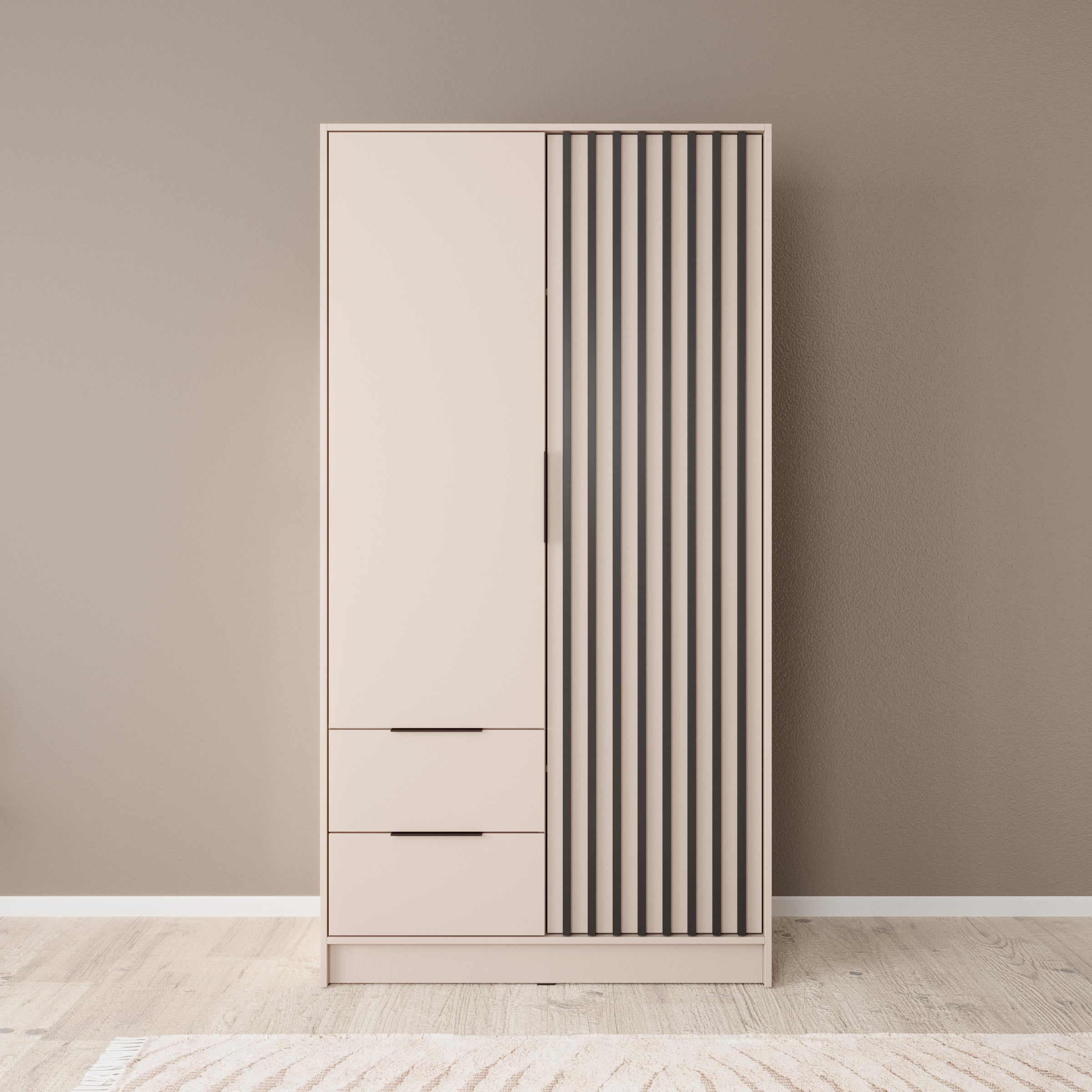 Meubella - Kledingkast Nairobi - Beige - Zwart - 105 cm