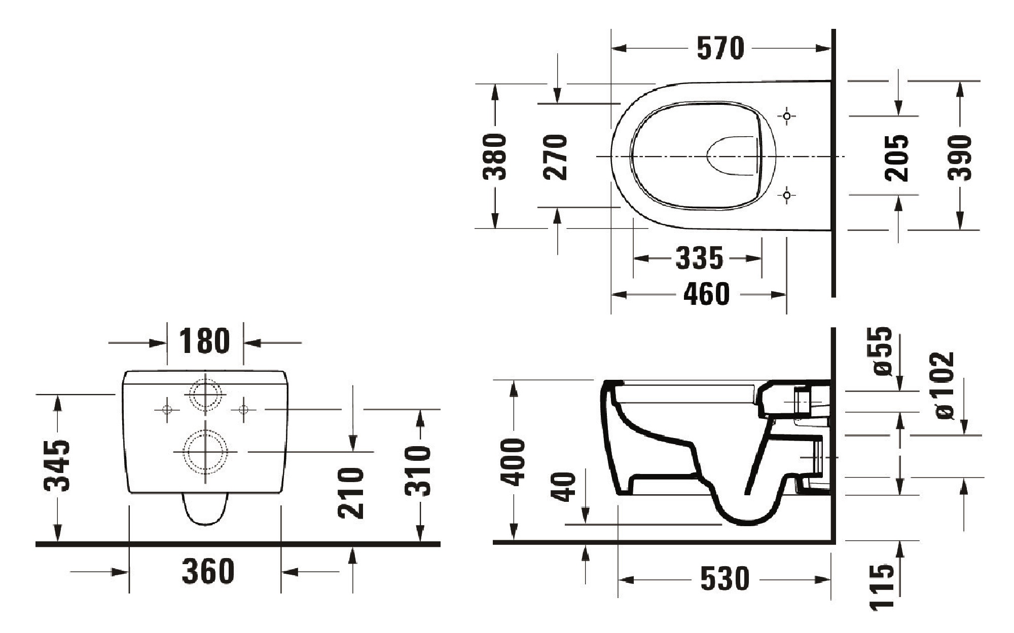 Duravit Qatego randloos toilet wit glans