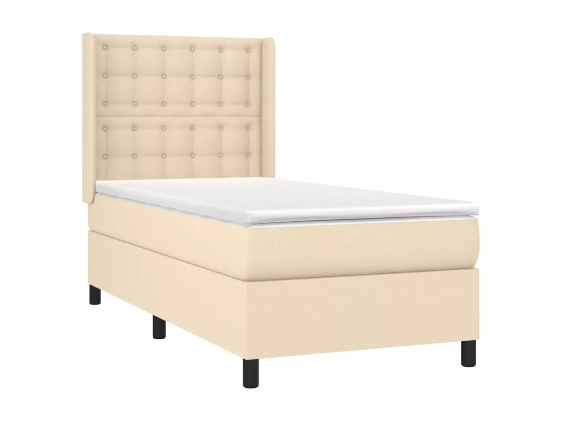 Sommier tapissier avec matelas et LED Crème 90x190 cm Tissu