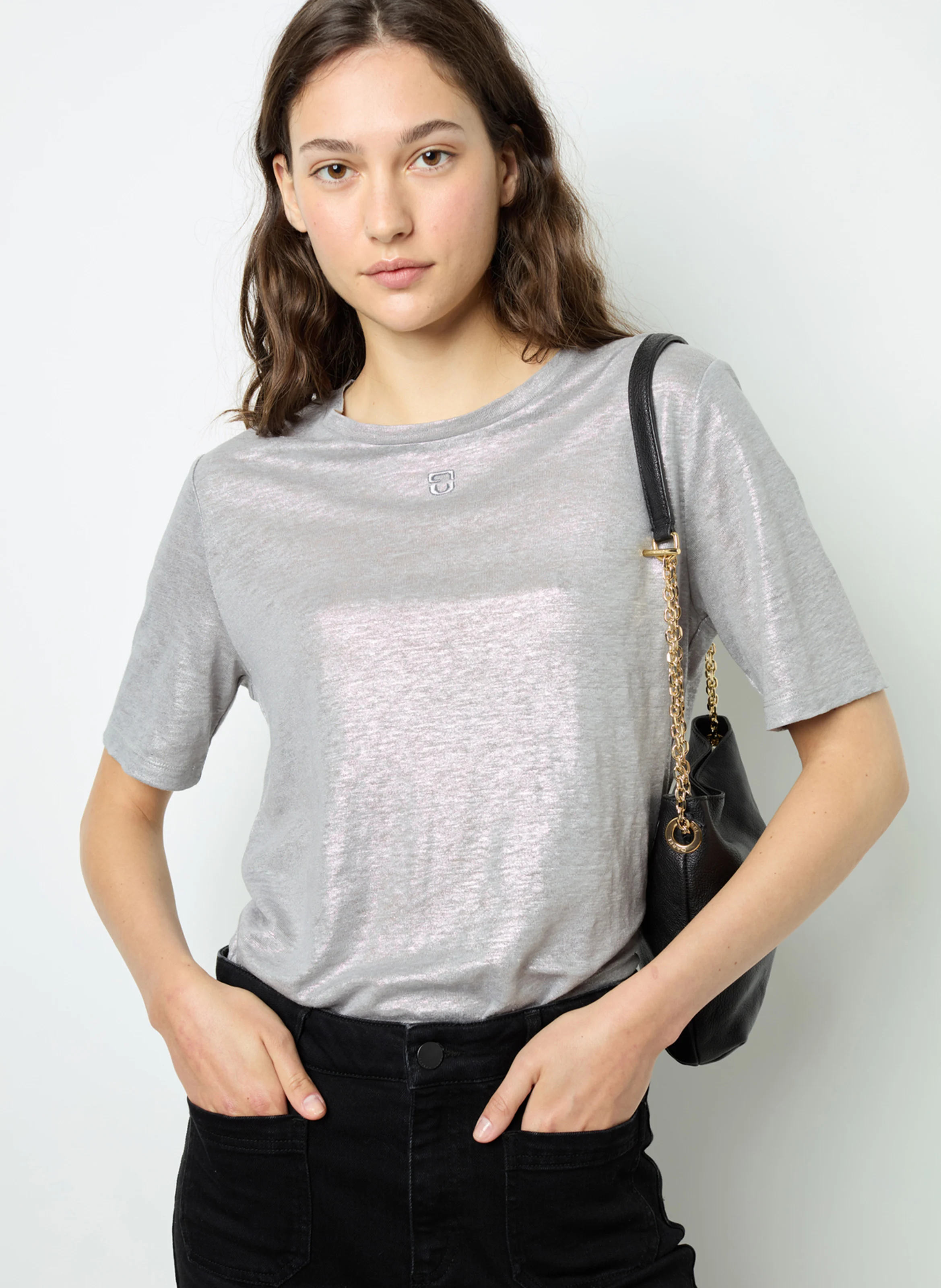 AIDA - Tee-shirt col rond en lin | Gris