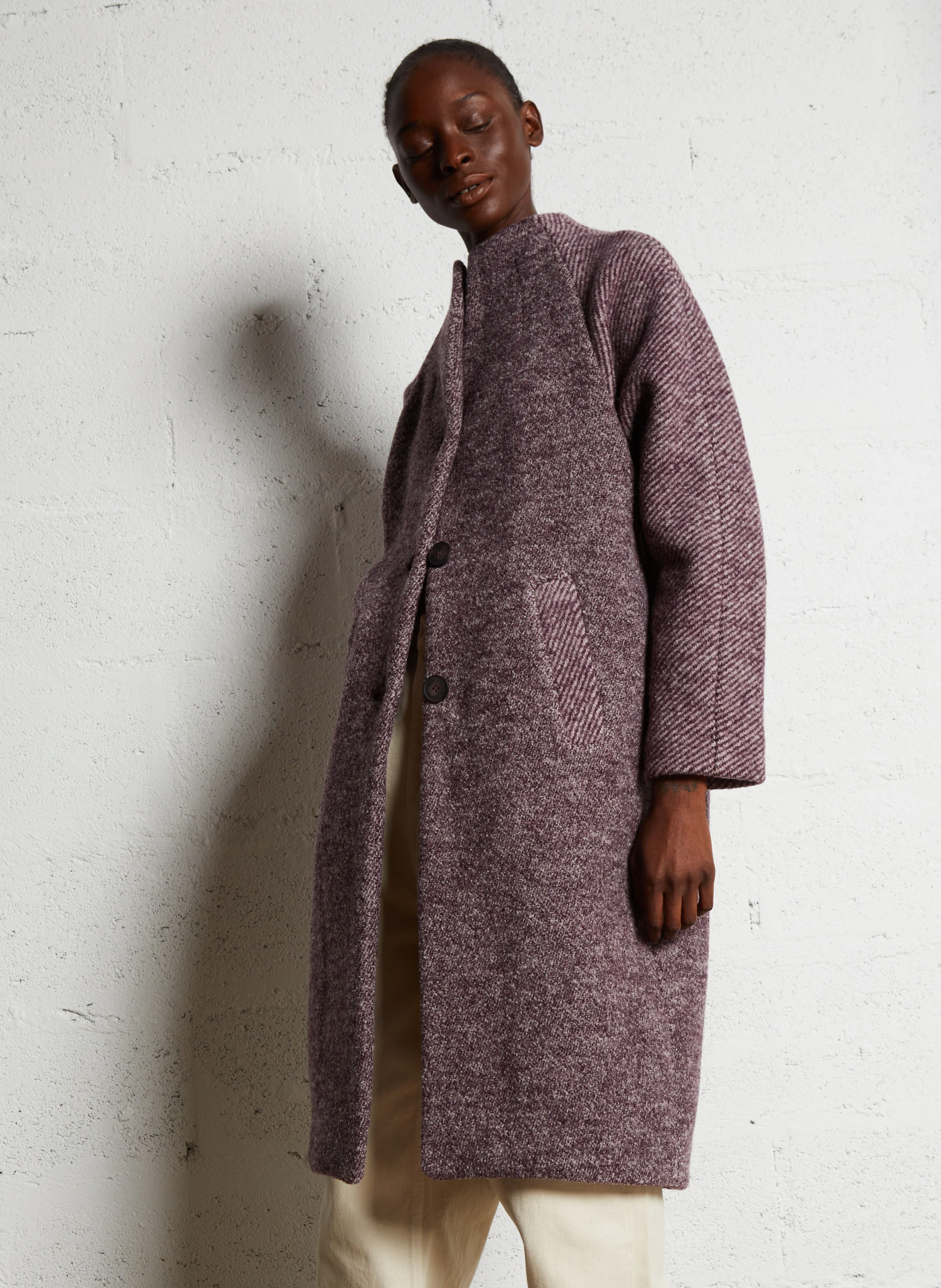 CANDIDE - Manteau mi-long en laine et coton | Rouge
