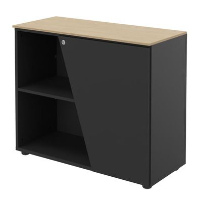 Armoire basse KHEOPS - porte à droite - structure carbone - finition imitation chêne clair