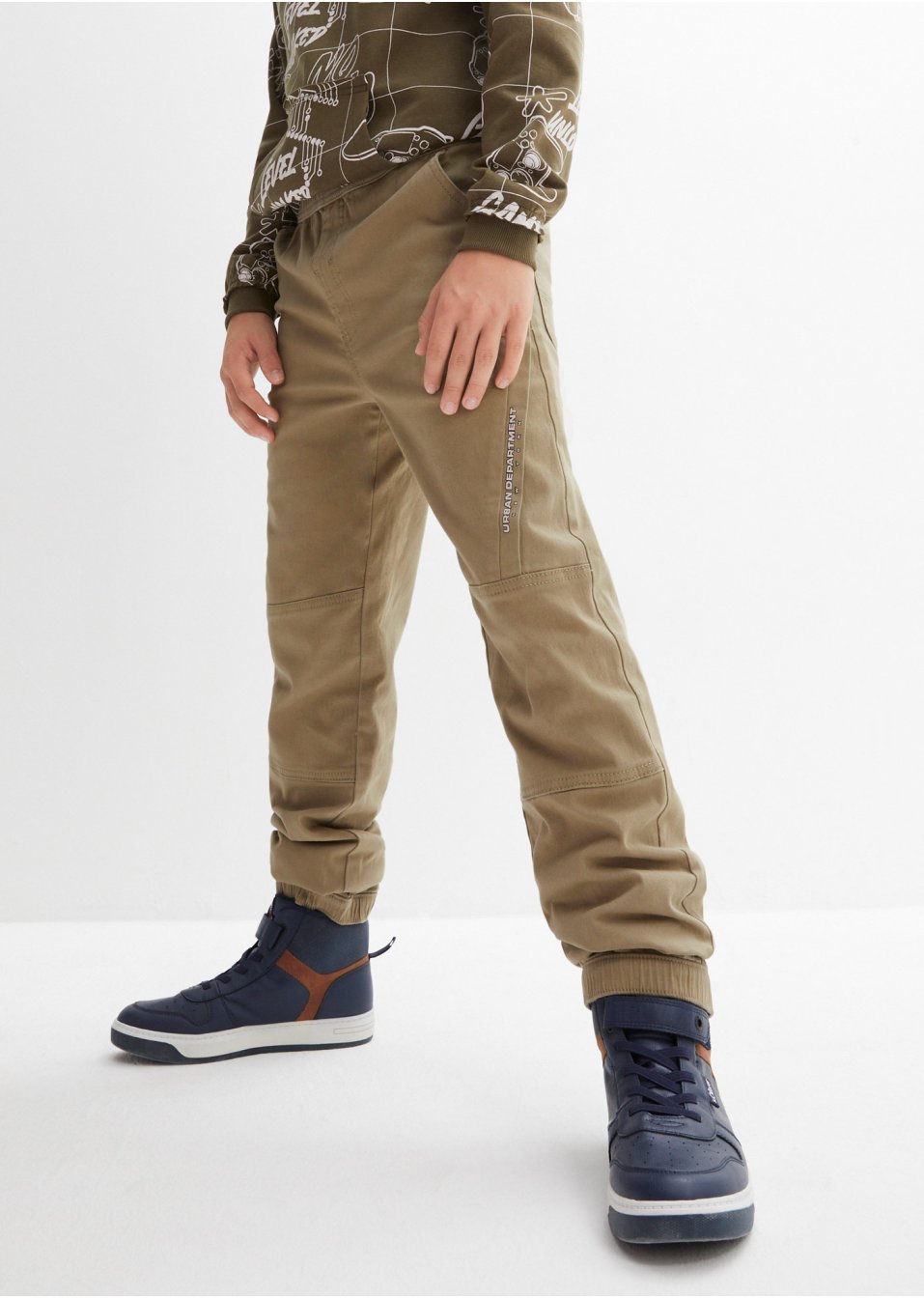 Pantalon twill garçon thermo et taille extensible, Loose Fit