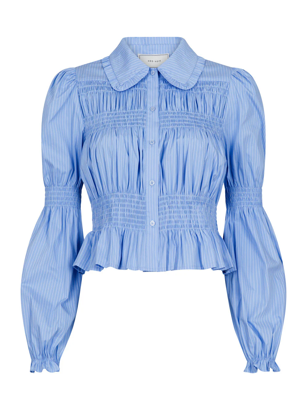 Neo Noir  Kella Stripe Smock bluse - lyseblå