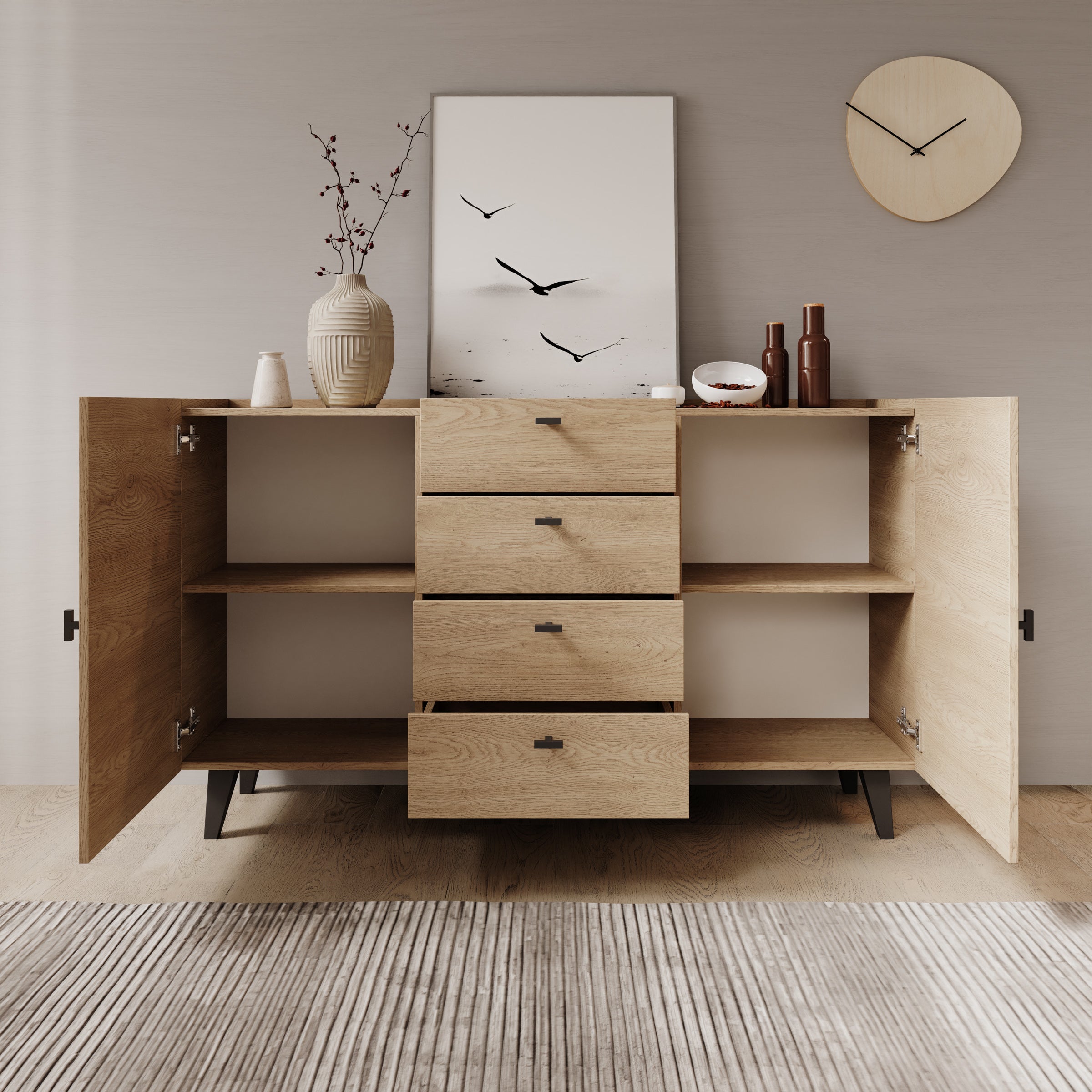 Meubella - Vornas 2 - Dressoir - Eikenpatroon - 151x40x90 cm