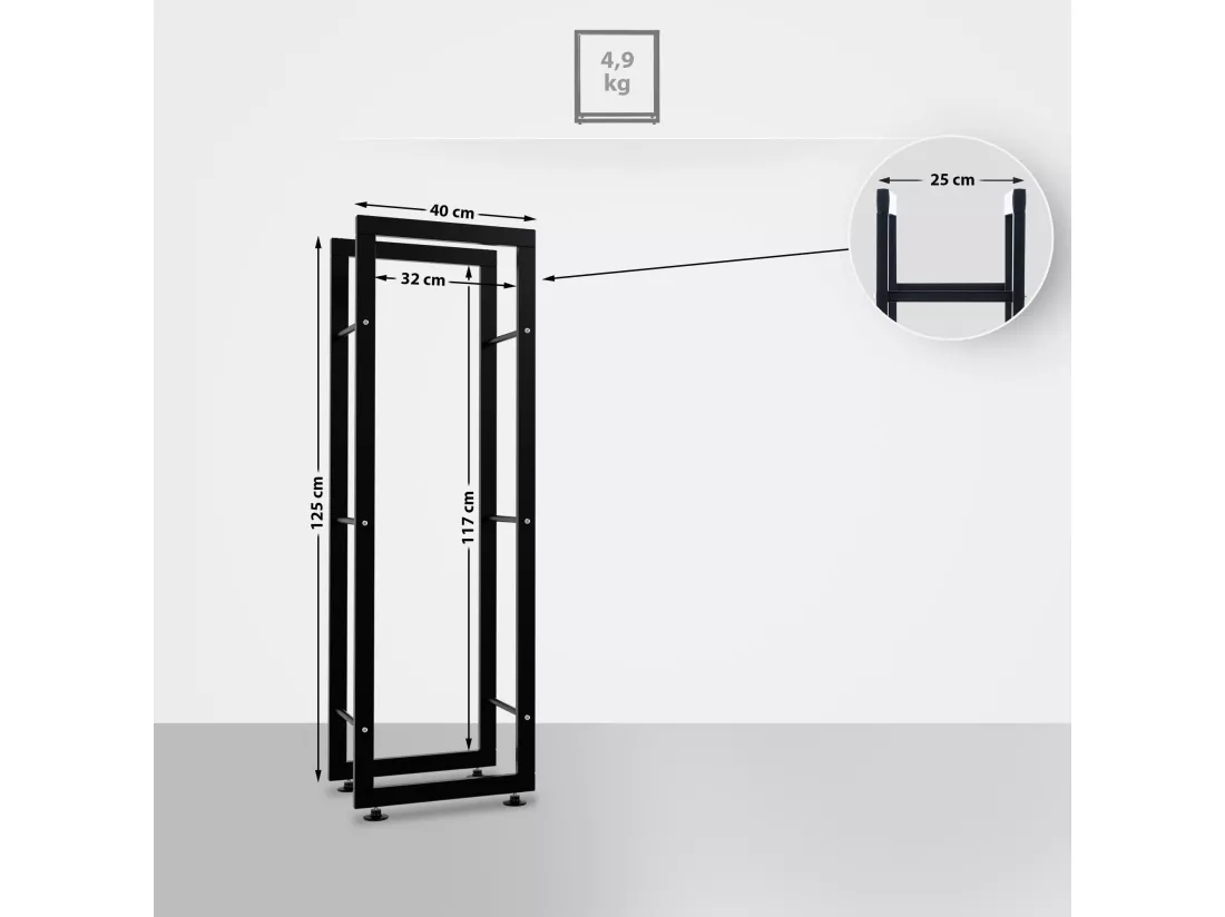 Etagère bois de cheminée - Métal - 40 x 25 x 125cm - Noir - Keri V2