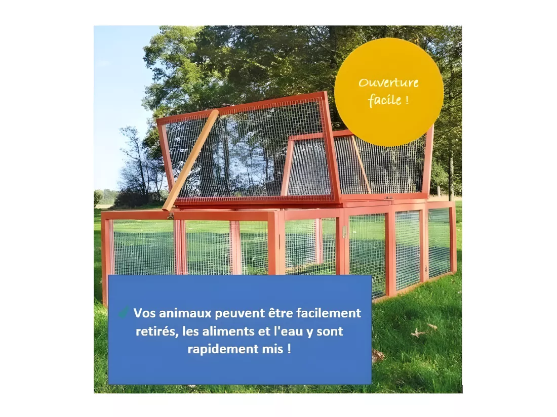 Clapier lapins Rabbit Run 2023 exterieur- Cage Mobile -Couleur Bois