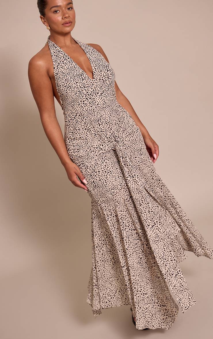 Noir Robe Maxi Shape À Imprimé Dalmatien Col Licou Et Taille Portefeuille
