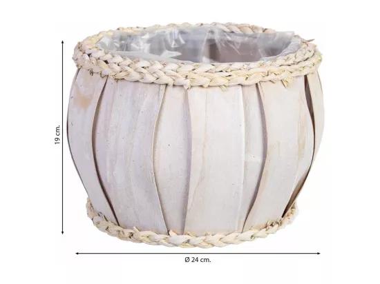 Panier rond en bois blanc 24x24x19h cm