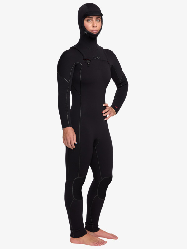 5/4 Elite Xtra Warm Combinaison de surf à capuche avec zip poitrine Noir Femme