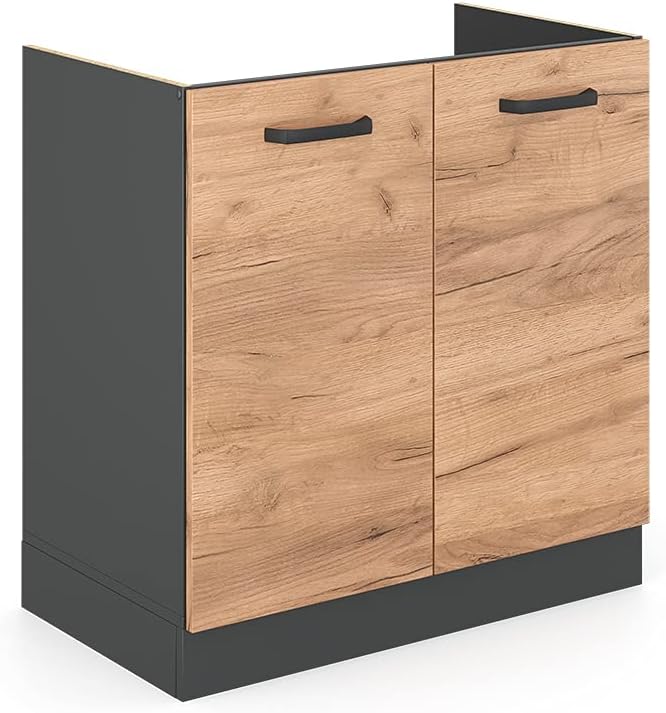 Vicco Spülenunterschrank R-Line, Goldkraft Eiche/Anthrazit, 80 cm ohne Arbeitsplatte