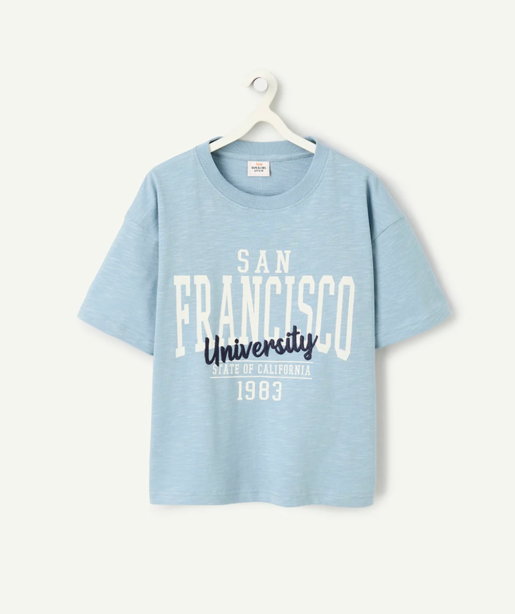 t-shirt manches courtes garçon en coton bio bleu motif san francisco