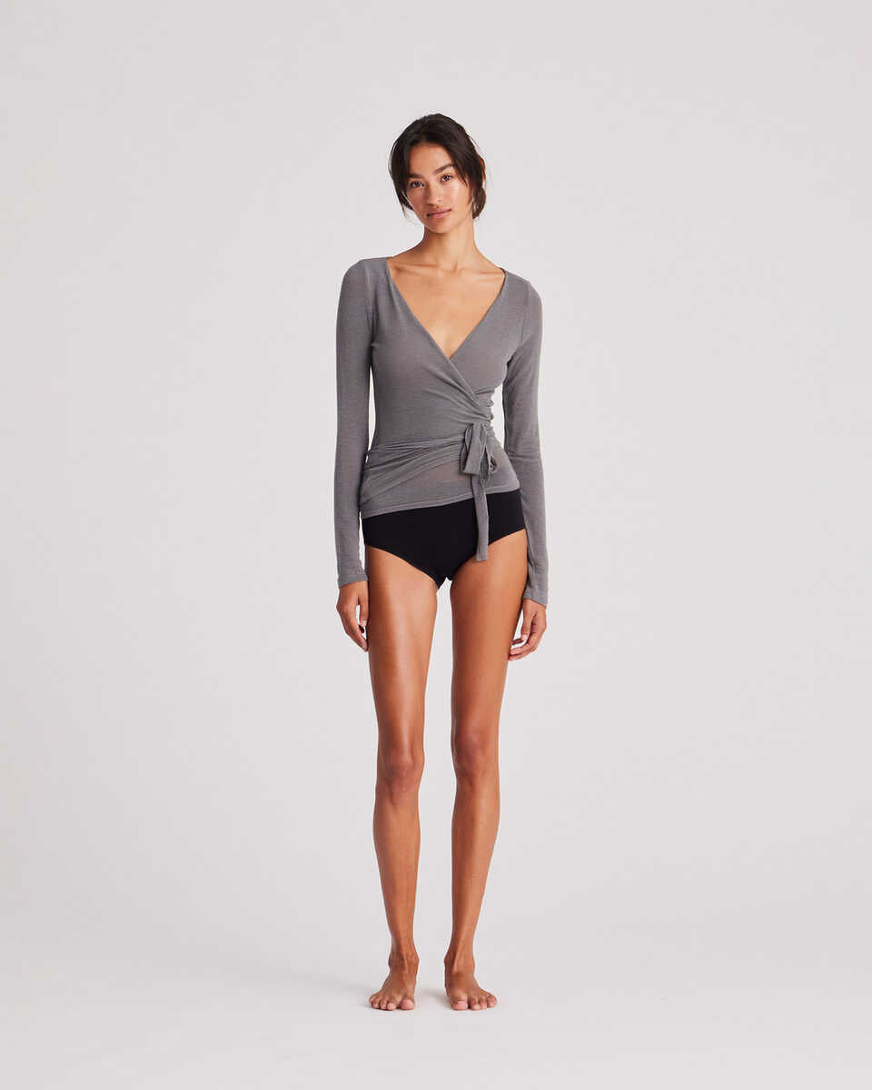 Gai+Lisva  Anne Wool Wrap langærmet t-shirt - Dark Gull Grey