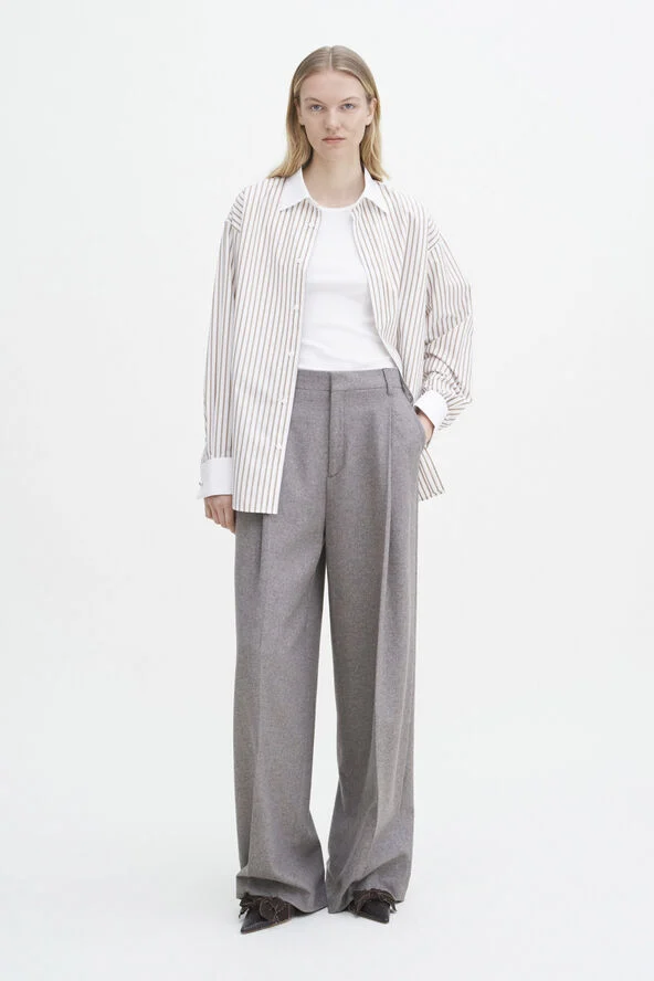Filippa K Wide Pleated Flannel Trousers Driftwood