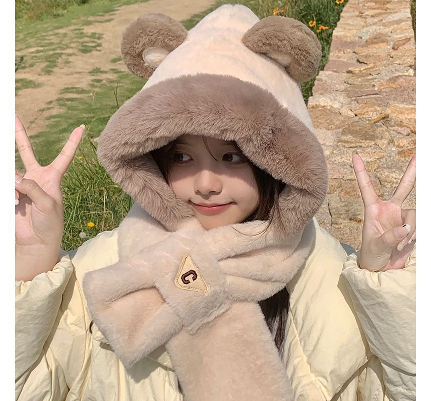 Alpha Kiss - Bear Chenille Hooded Scarf