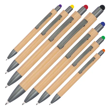 Macma Touchpen Holzkugelschreiber aus Bambus, 7 Stück in 7 verschiedenen Stylusfarben