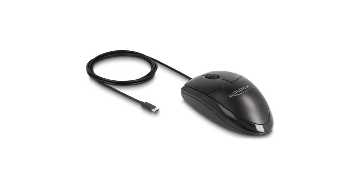 DeLOCKOptical USB Type-C Desktop Mouse – Silent  (Zwart, 1200 dpi)