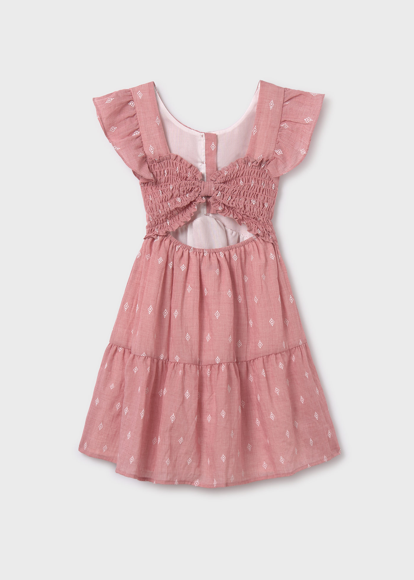 Vestido estampado com pequeno detalhe nas costas