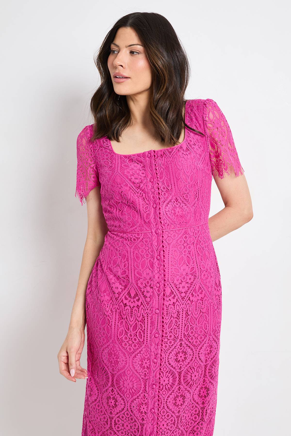 Wallis Robe Midi En Dentelle À Boutons