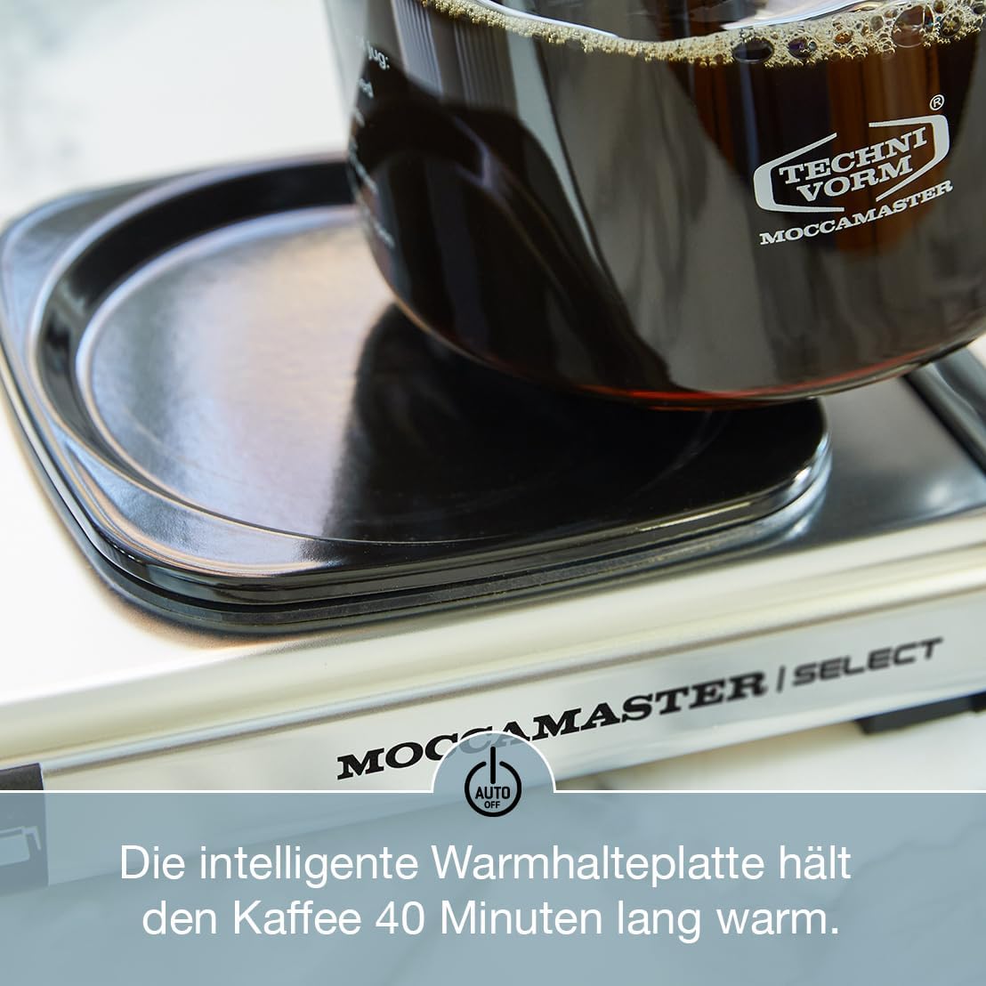 Moccamaster KBG Select, Filter Kaffee Maschische, Kaffeekanne Glas, Farbe Gebürstet, 1.25 Liter, Brushed