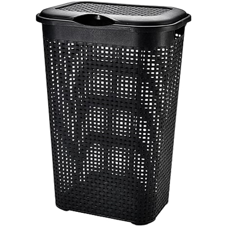 Rattan tøjkurv med låg 50 liter - sort