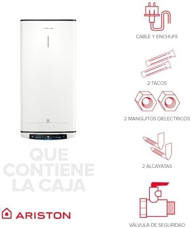 Ariston Velis Pro Wifi Elektrischer Warmwasserbereiter, niedriger Stromverbrauch, mehrere Positionen, 50 Liter, flach, WLAN und ECO-EVO-Funktion, 79,7 x 27,5 x 51,1 cm, Installation in Spanien