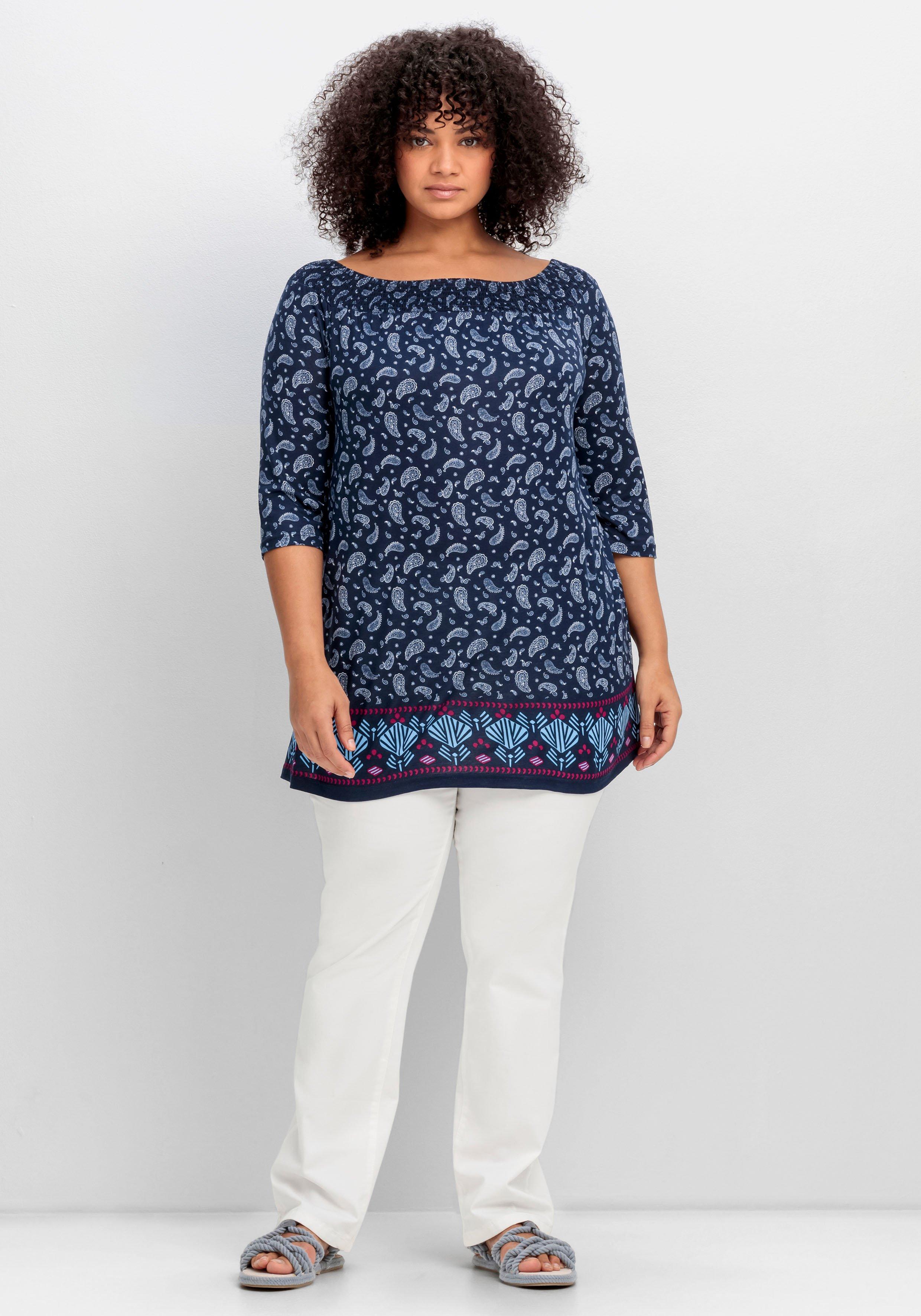 Carmenshirt mit Paisleymuster und 3/4-Arm