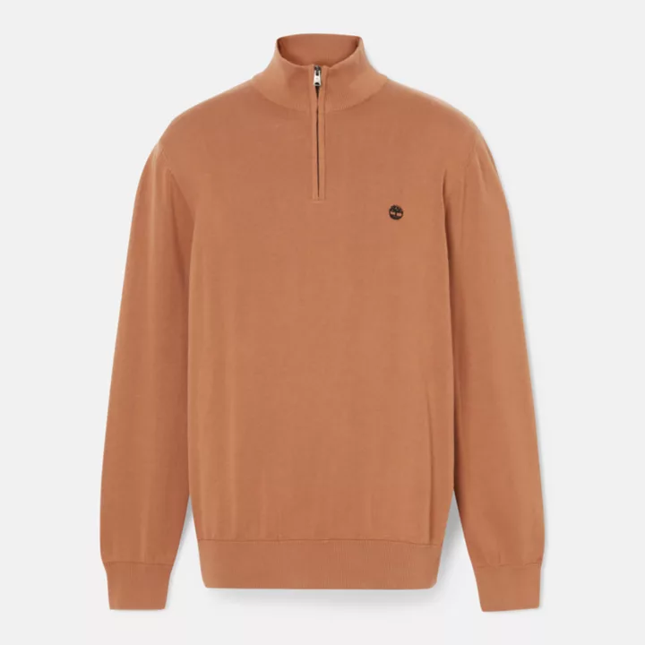 Pull à encolure zippée en coton Williams River pour homme en marron