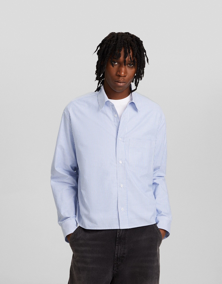 Camisa Oxford listrada de manga comprida