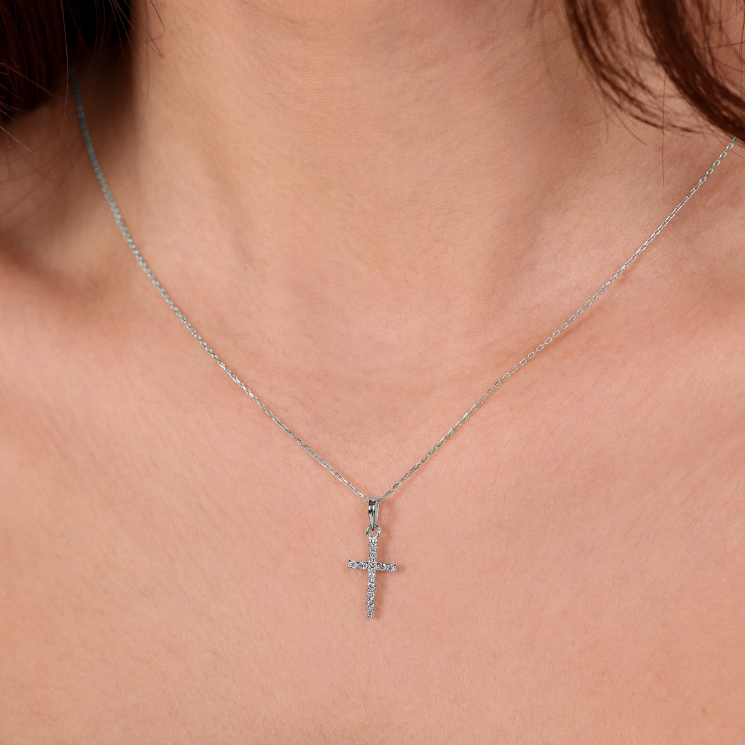 Anhänger 750/18 K Weissgold Kreuz mit Diamanten 0.10ct. H/si