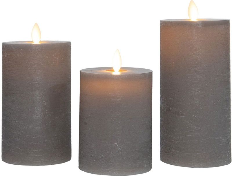 123led - Oplaadbare Led Kaarsen - Taupe - 3 Stuks - Hoogtes 7,5 cm, 10 cm en 15 cm