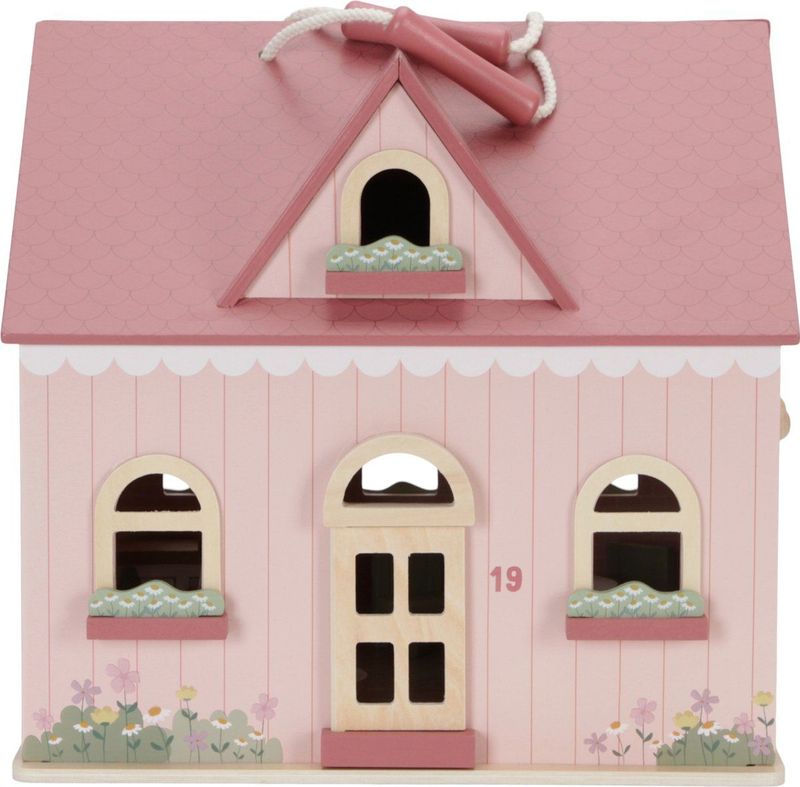 Little Dutch - Draagbaar Houten Poppenhuis - Roze - FSC Hout - Inclusief Inrichting