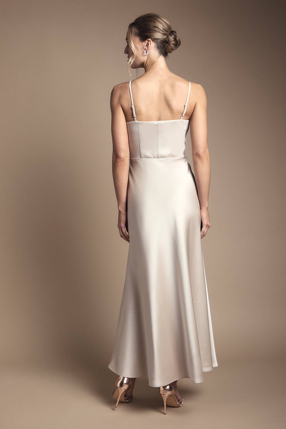 Coast Robe de Demoiselle d'Honneur Longue à Corsage Drapé et Bretelles