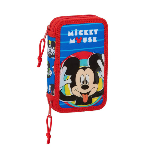 Estojo escolar Safta Mickey Mouse Me Time com 28 itens inclusos, 125x40x195mm, azul/vermelho
