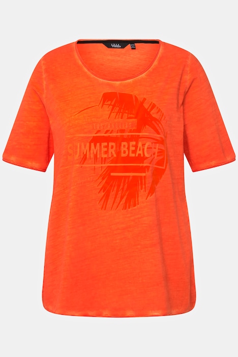 T-Shirt, Palmen-Flockdruck, Rundhals, Halbarm