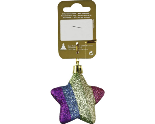 Kerstdecoratie hangende ster met glitter, kleurrijk